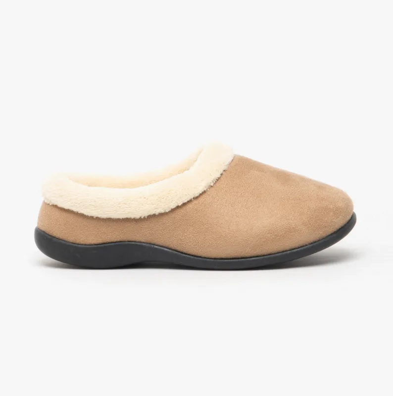 SOPHIE Ladies Teddy Lined Mules Tan sold by House of Slippers