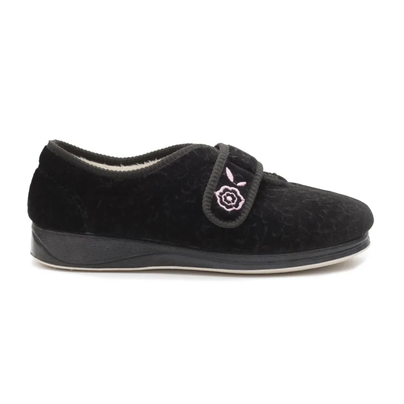 Padders CAMILLA Womens (EE Fit) Touch Fasten Slippers Black sold by House of Slippers