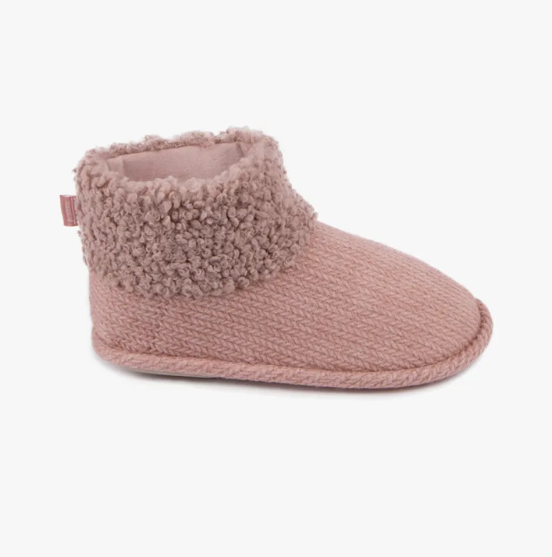 CABLE Womens Boot Slippers Pink made by House of Slippers