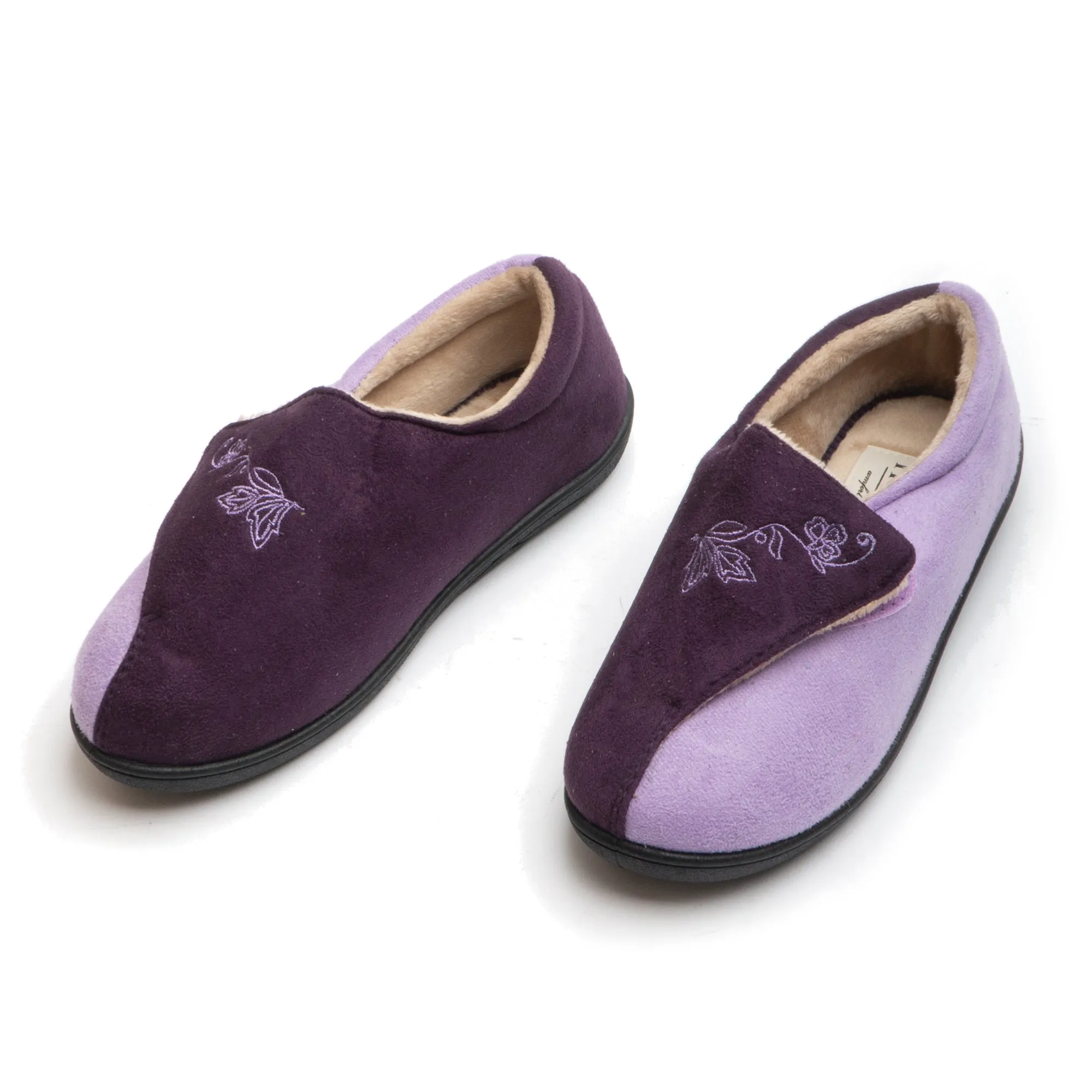 HOS Comfort HETTIE Womens Extra Wide (2E) Touch Fasten Full Slippers Lavender sold by House of Slippers