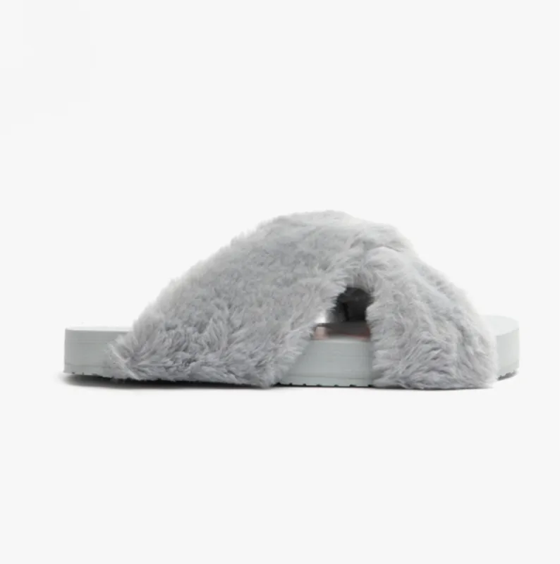 TOMS SUSIE Womens Faux Fur Mule Slippers Grey sold by House of Slippers