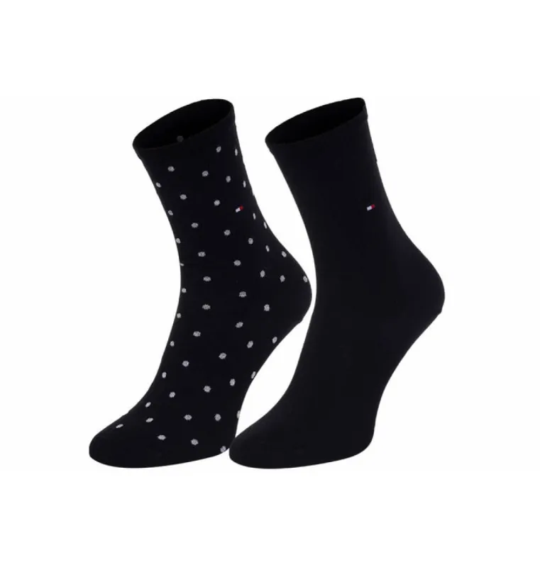 Tommy Hilfiger 2 Pack Womens Crew Dot Socks Black made by Tommy Hilfiger