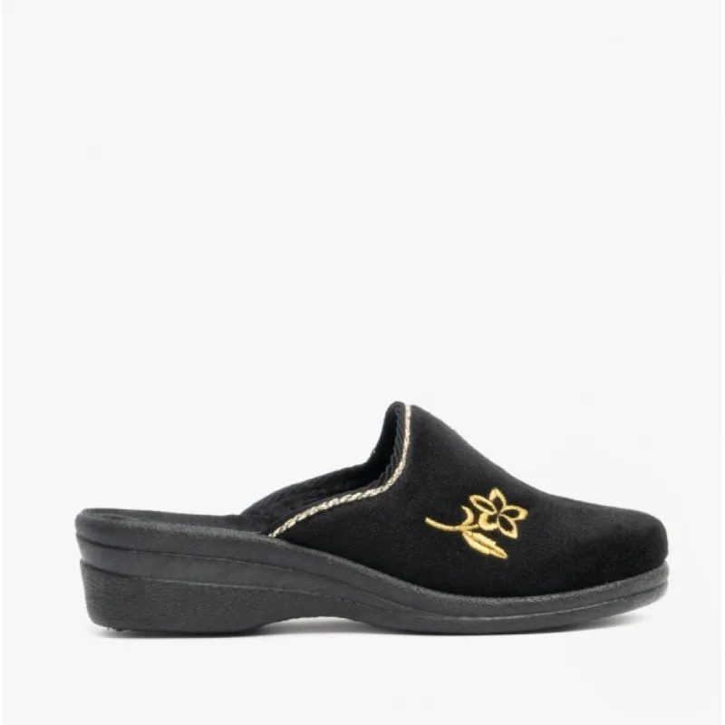 Jo & Joe HELEN Womens Wedge Heel Mule Slippers Black sold by House of Slippers