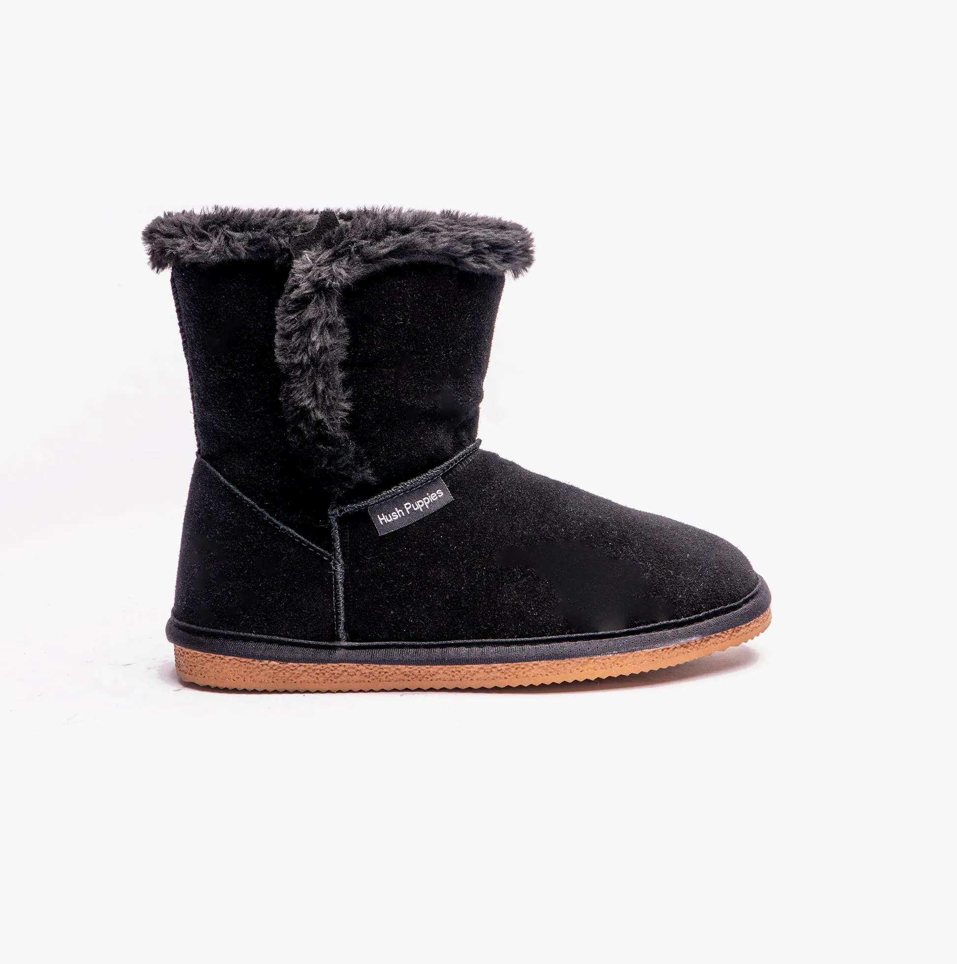 Hush Puppies ASHLEIGH Womens Suede Boot Slippers Black sold by House of Slippers