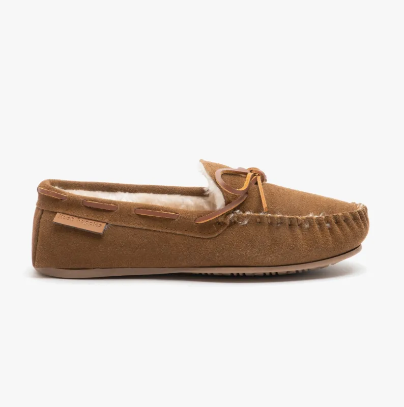 Hush Puppies ALLIE Womens Suede Moccasin Slippers Tan sold by House of Slippers