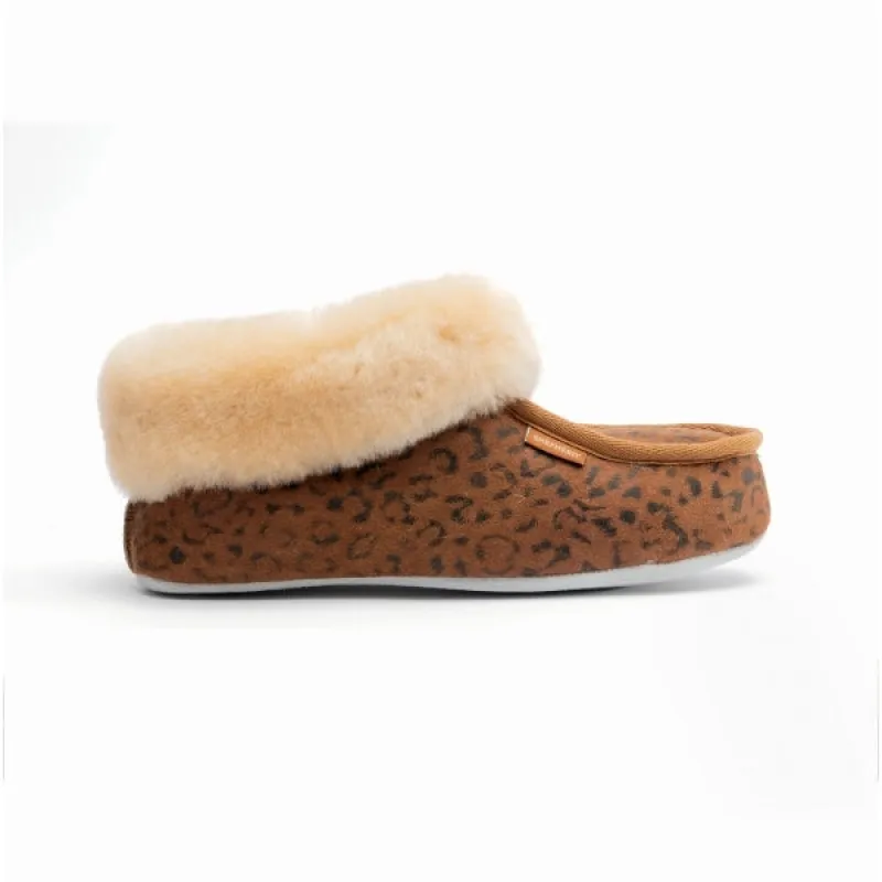 Shepherd MOA Womens Sheepskin Slipper Boots Chestnut/Leopard sold by House of Slippers