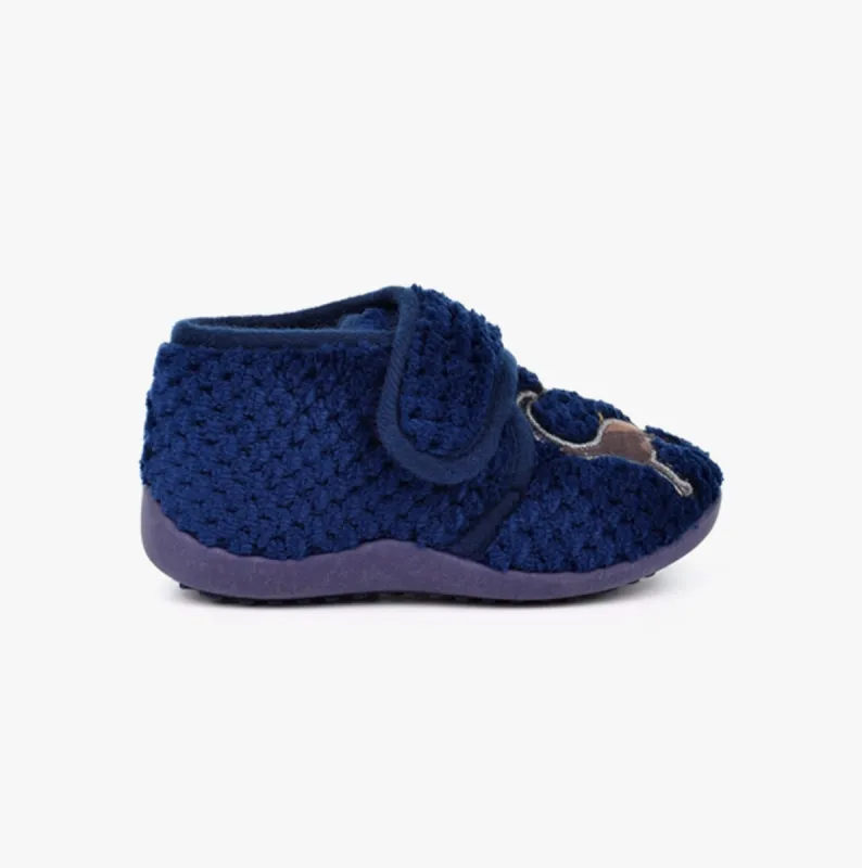 Sleepers DIPLODOCUS Boys Touch Fasten Slippers Navy sold by House of Slippers