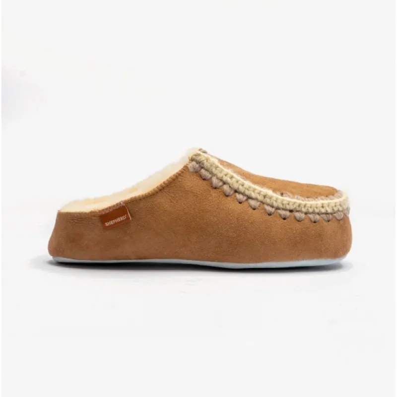 Shepherd BEATRICE Womens Sheepskin Mules Chestnut sold by House of Slippers