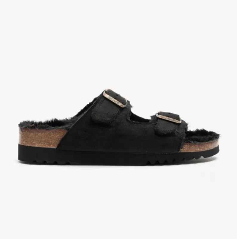 Scholl MISSY Womens Suede Mule Sandals Black sold by House of Slippers