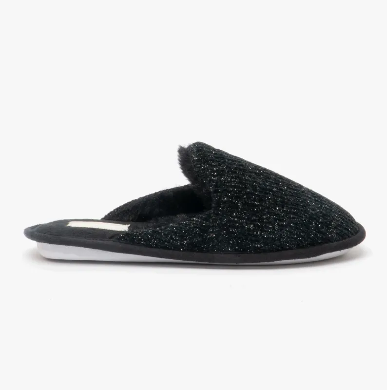 Shuperb SPARKLE KNIT Womens Mule Slippers Black sold by House of Slippers