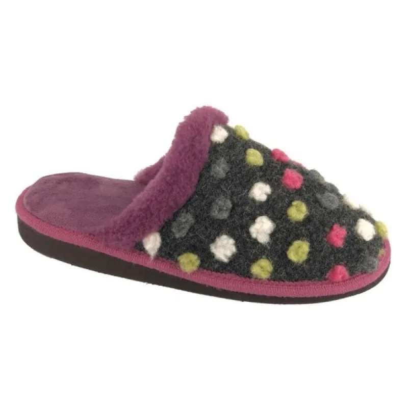 Sleepers DONNA Fleecy Mule Slippers Purple/Grey made by Sleepers