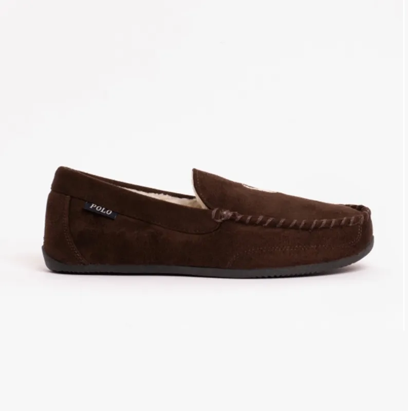 DECLAN Mens Microsuede Moccasin Slippers Chocolate sold by House of Slippers
