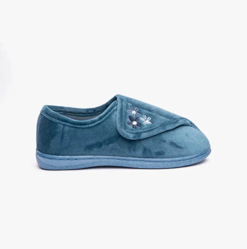 ALOHA Womens Wide Fit Full Slippers Blue sold by House of Slippers