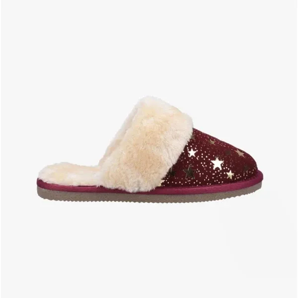 Hush Puppies ARIANNA STAR Womens Suede Mule Slippers Burgundy sold by House of Slippers