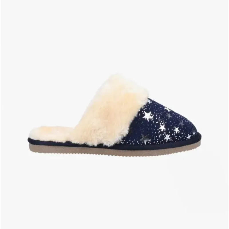 Hush Puppies ARIANNA STAR Womens Suede Mule Slippers Navy sold by House of Slippers