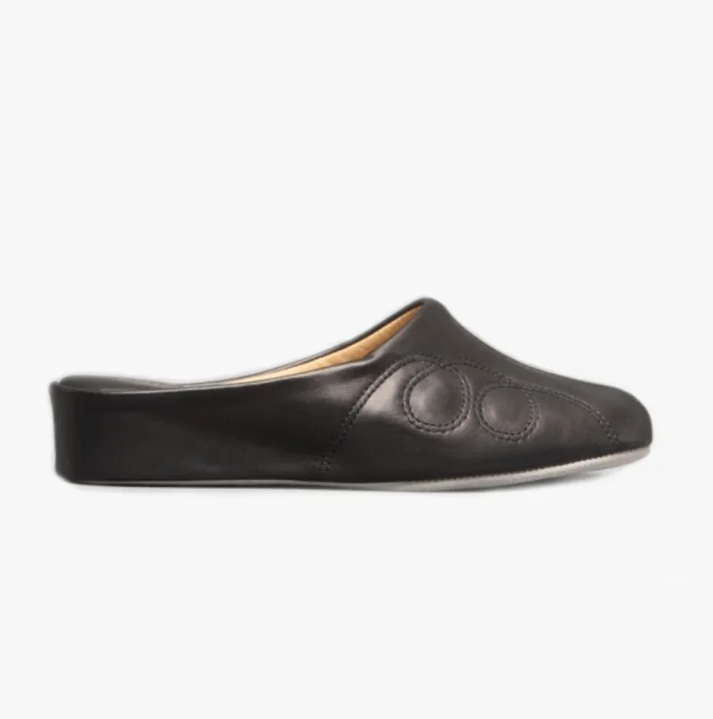 Cincasa Menorca MAHON Womens Leather Mule Slippers Black made by House of Slippers