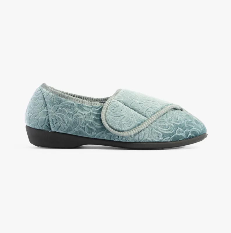 Jo & Joe DOREEN Womens Touch Fasten Slippers Teal sold by House of Slippers