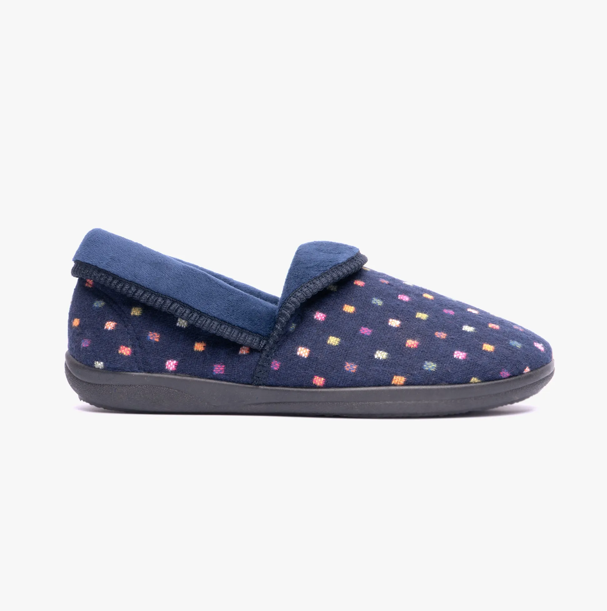 Padders MELLOW Womens (2E Fit) Full Slippers Navy Woven Spot sold by House of Slippers