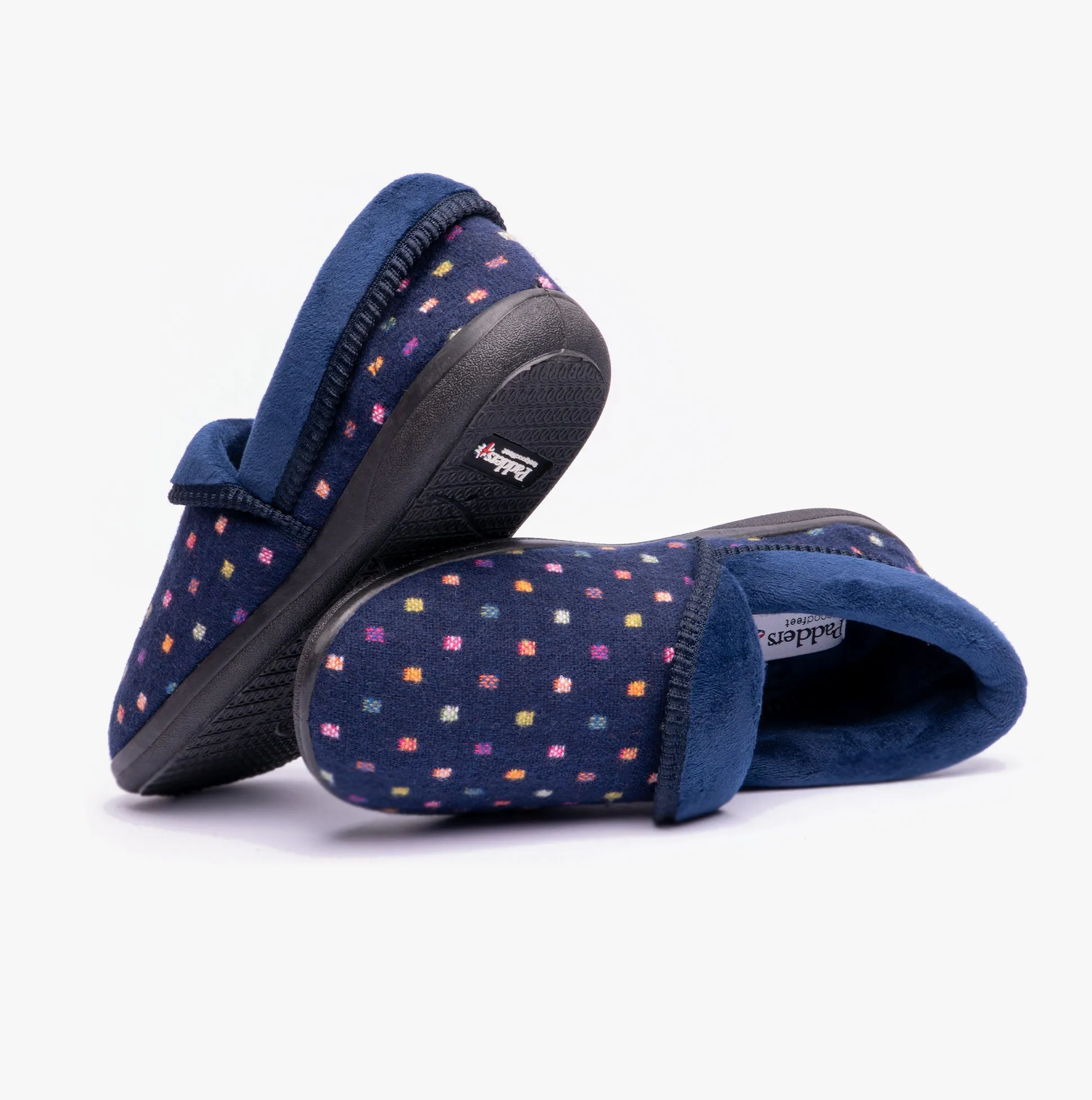 Padders MELLOW Womens (2E Fit) Full Slippers Navy Woven Spot sold by House of Slippers product image thumbnail 3