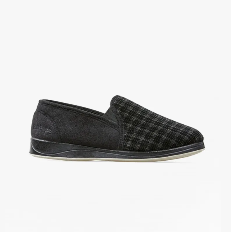 ALBERT Mens Slippers Black Mixed Check sold by House of Slippers
