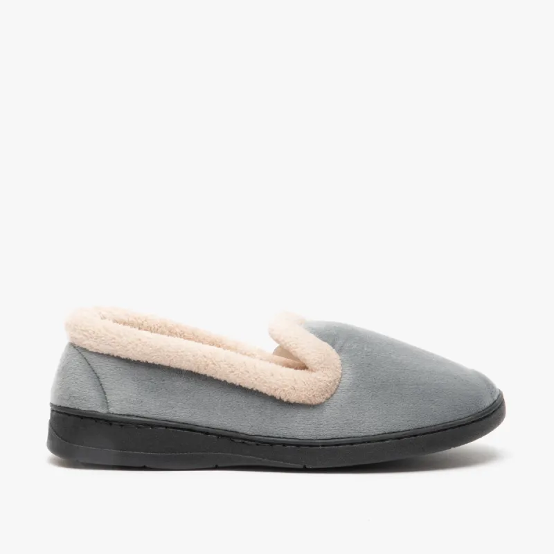 Jo & Joe CASHMERE Womens Velour Full Slippers Grey made by House of Slippers