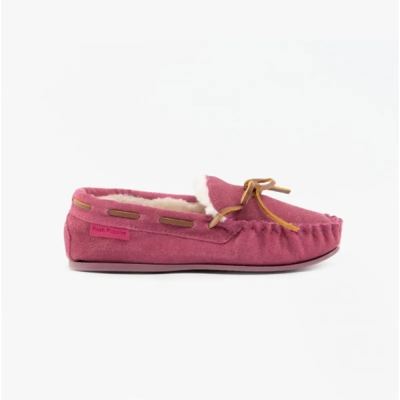 Hush Puppies ADDISON Girls Suede Moccasin Slippers Pink sold by House of Slippers