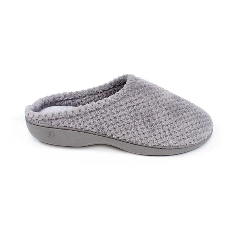 Totes Isotoner POPCORN TERRY Womens Mule Slippers Grey made by House of Slippers