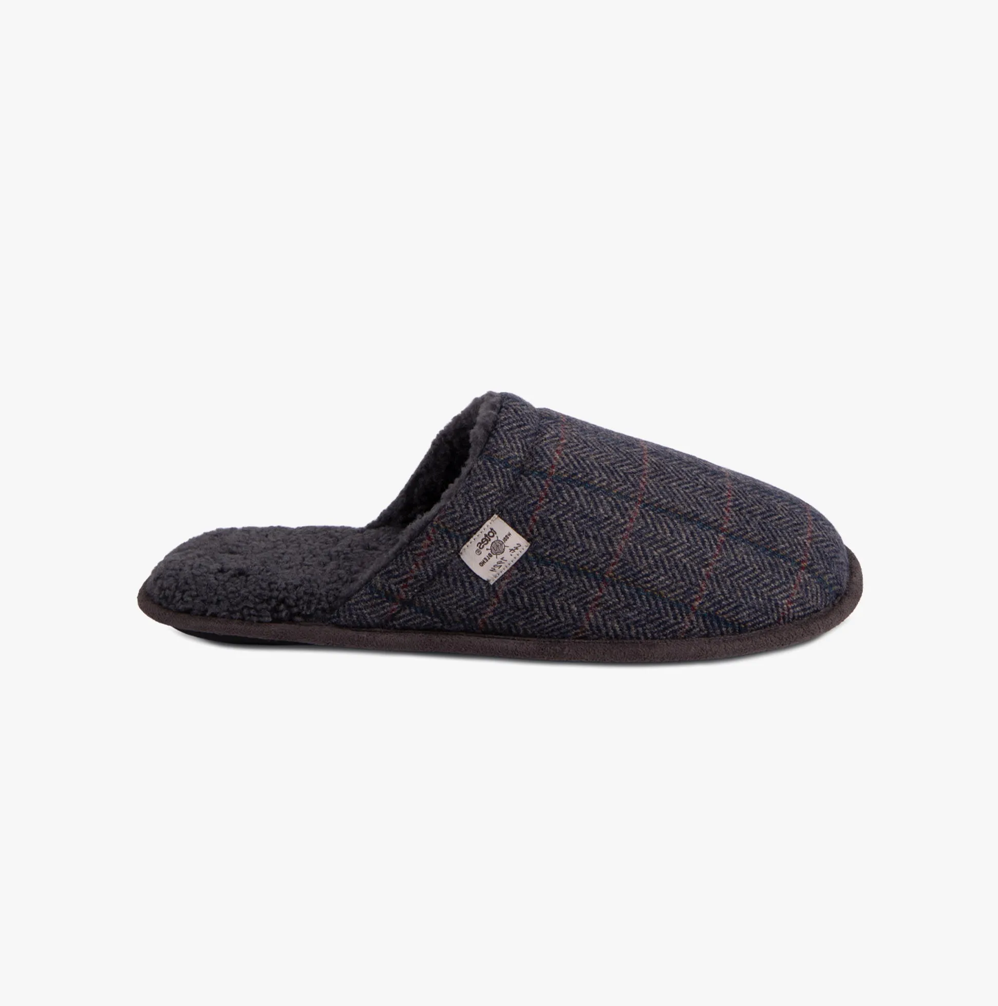WOOL BLEND HERRINGBONE Mule Slippers Mens Navy sold by House of Slippers