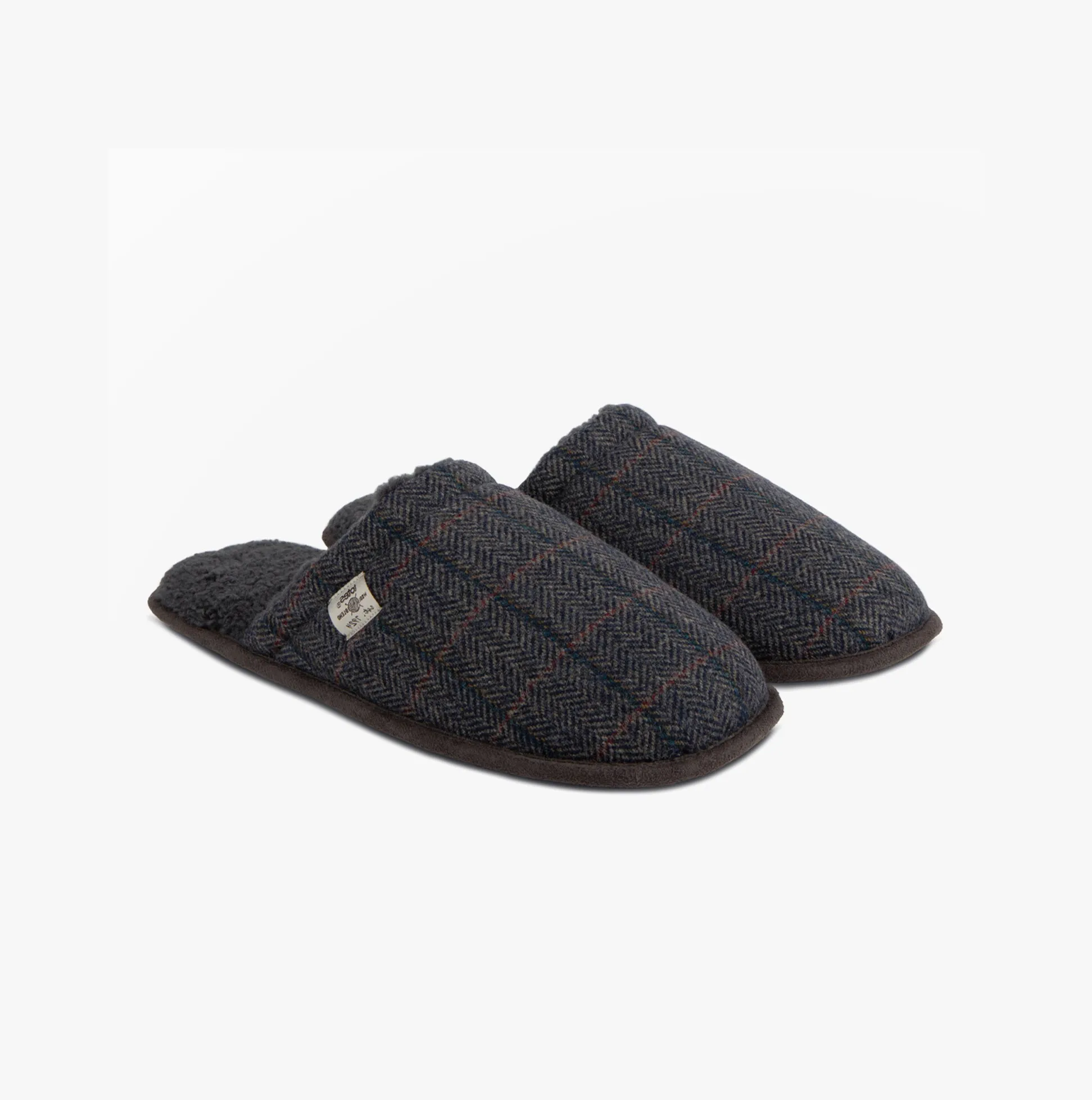 WOOL BLEND HERRINGBONE Mule Slippers Mens Navy sold by House of Slippers product image thumbnail 3