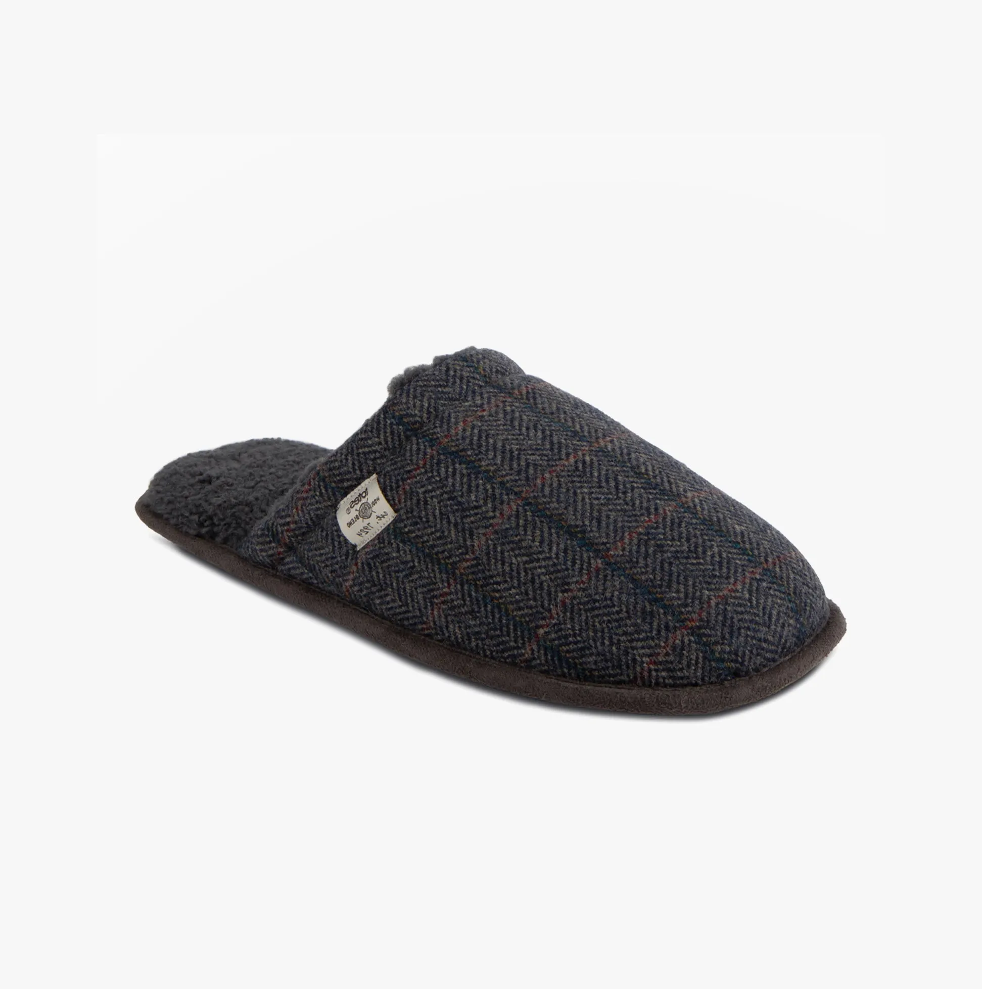 WOOL BLEND HERRINGBONE Mule Slippers Mens Navy sold by House of Slippers product image thumbnail 2