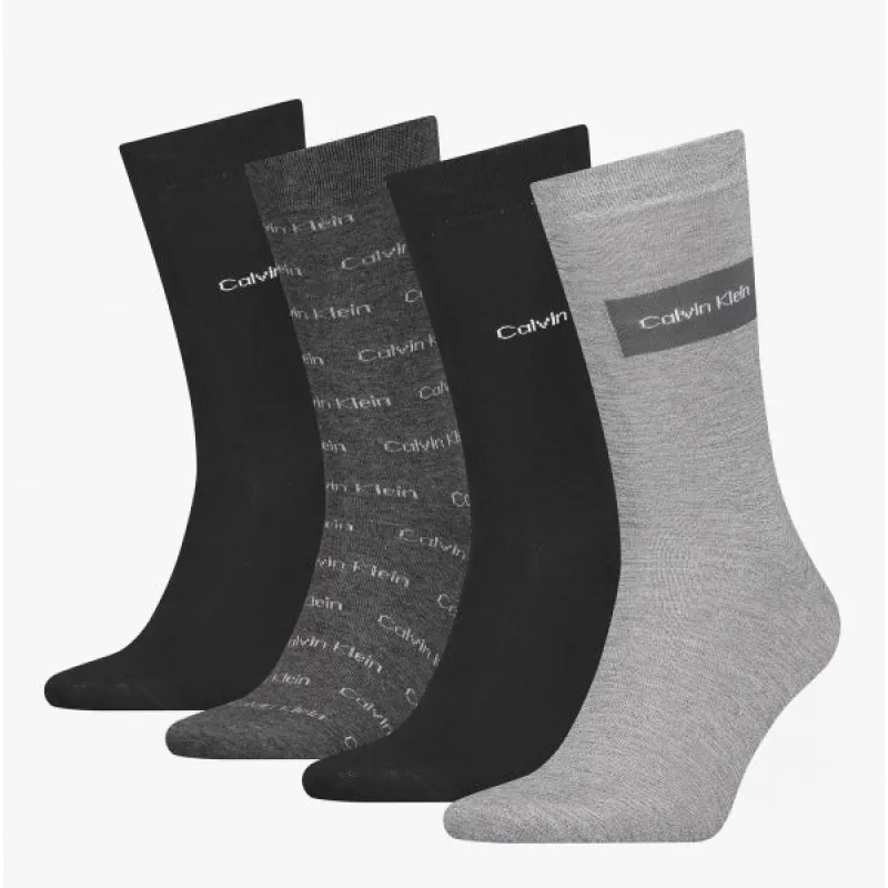 4 Pack All Over Logo Giftbox Mens Socks Black Combo made by Calvin Klein