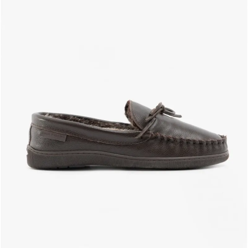 Hush Puppies ACE Mens Leather Mocassin Slippers Brown sold by House of Slippers