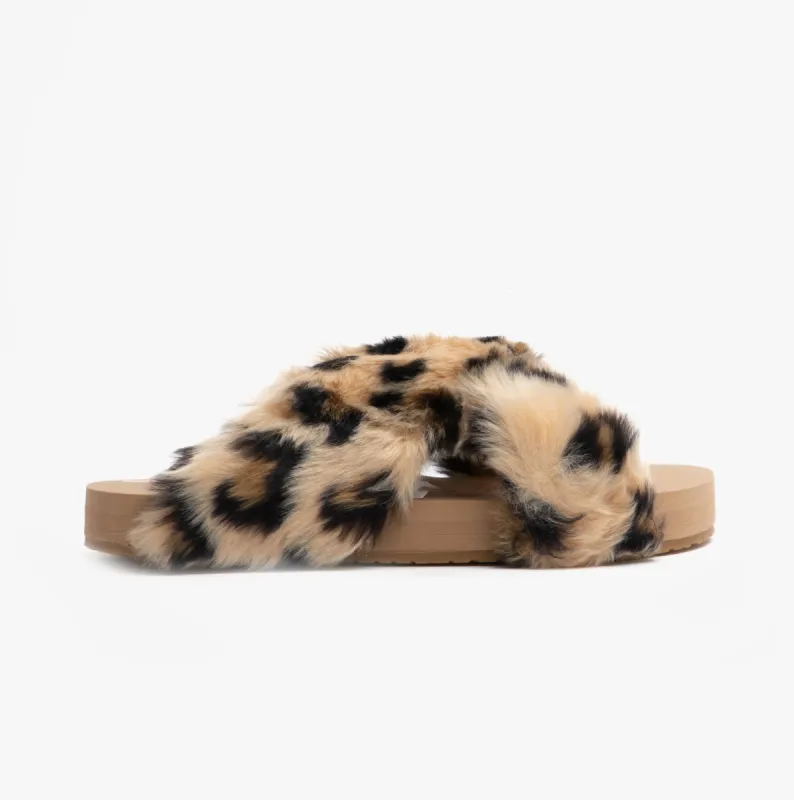 TOMS SUSIE Womens Faux Fur Mule Slippers Natural/Leopard sold by House of Slippers