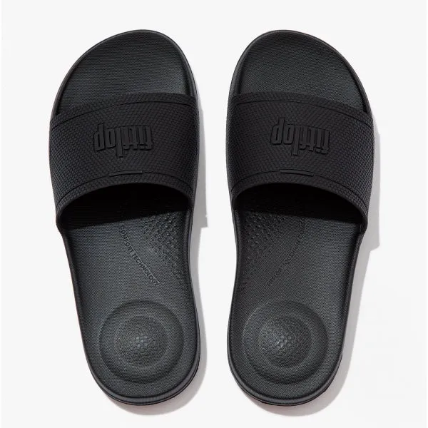 IQUSHION Womens Rubber Sliders All Black sold by House of Slippers