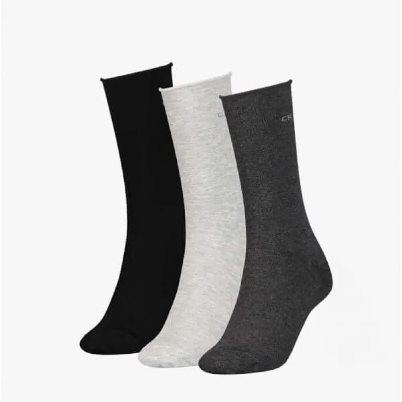 Calvin Klein 3 Pack Womens Crew Socks Grey Combo sold by House of Slippers