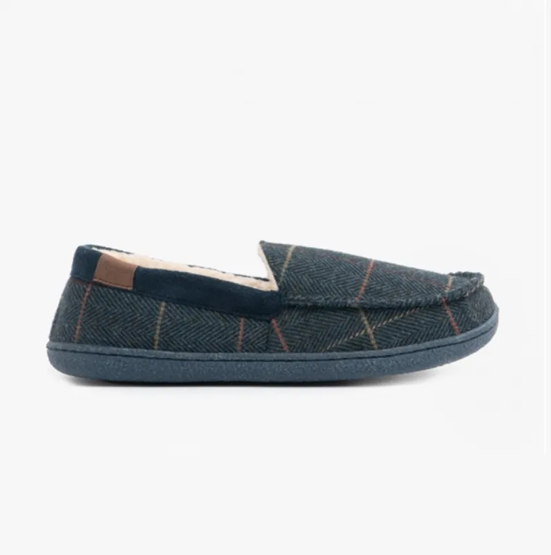 Jo & Joe GLENGARRY Mens Moccasin Slippers Navy sold by House of Slippers