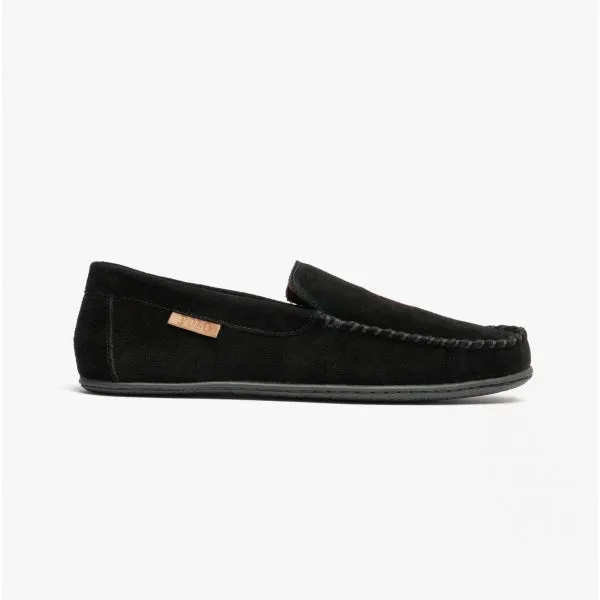 COLLINS Mens Suede Mocassin Slippers Black sold by House of Slippers