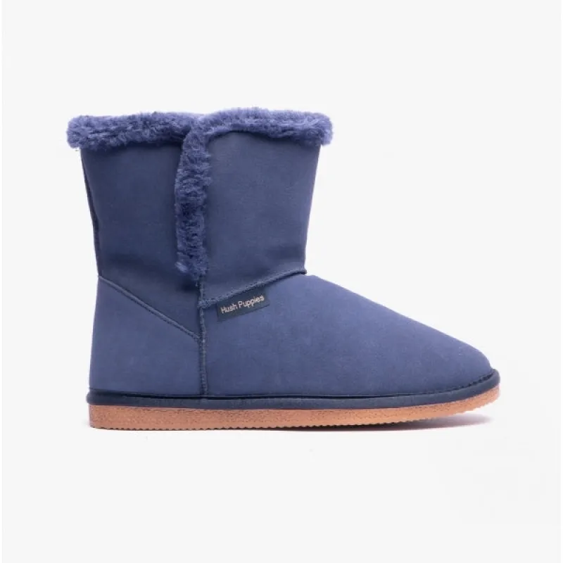 Hush Puppies ASHLEIGH Womens Suede Bootie Slippers Navy sold by House of Slippers