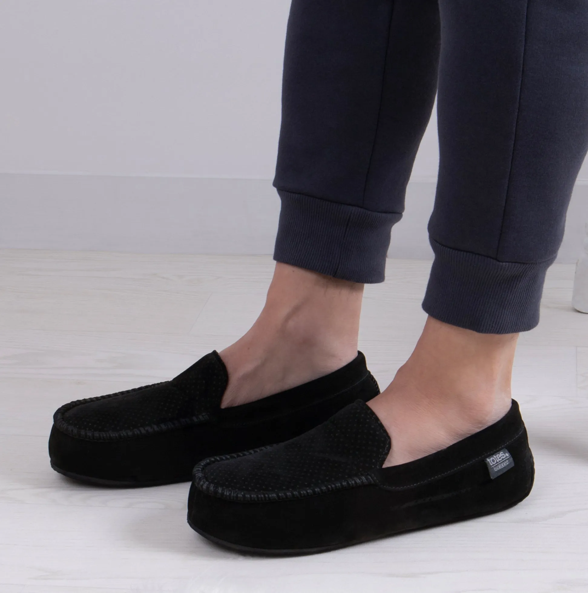 Totes Isotoner PERFORATED SUEDETTE Moccasin Slippers Mens Black sold by House of Slippers product image thumbnail 5