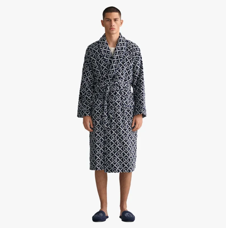 GANT G-PATTERN Unisex Bathrobe Evening Blue sold by House of Slippers