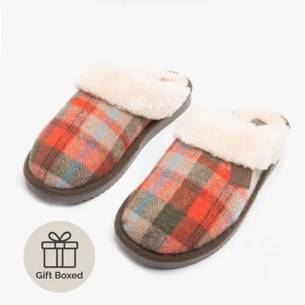 SHETLAND Ladies Mule Slippers Brown Tartan sold by House of Slippers product image thumbnail 2