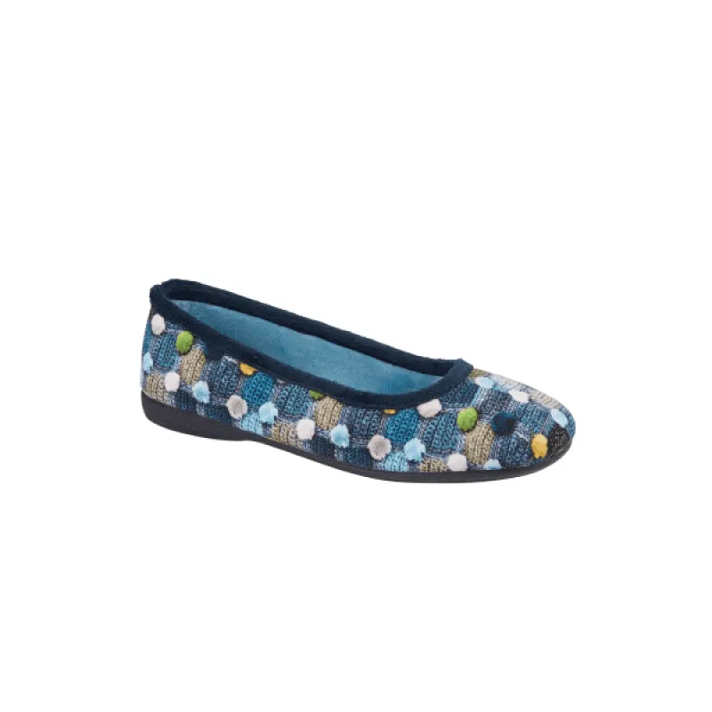 Sleepers SAMIRA Womens Polka Dot Velour Lined Ballet Slippers Blue/Multi made by Sleepers
