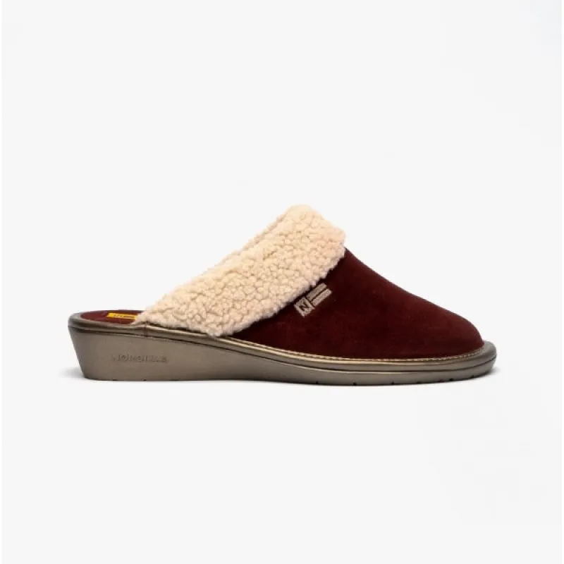 1753 (AFELPADO) Ladies Suede Mule Slippers Bordeaux sold by House of Slippers