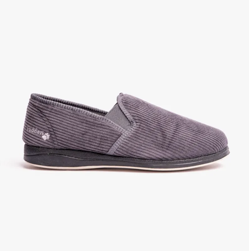 ALBERT Mens (G Fit) Full Slippers Corduroy Grey sold by House of Slippers