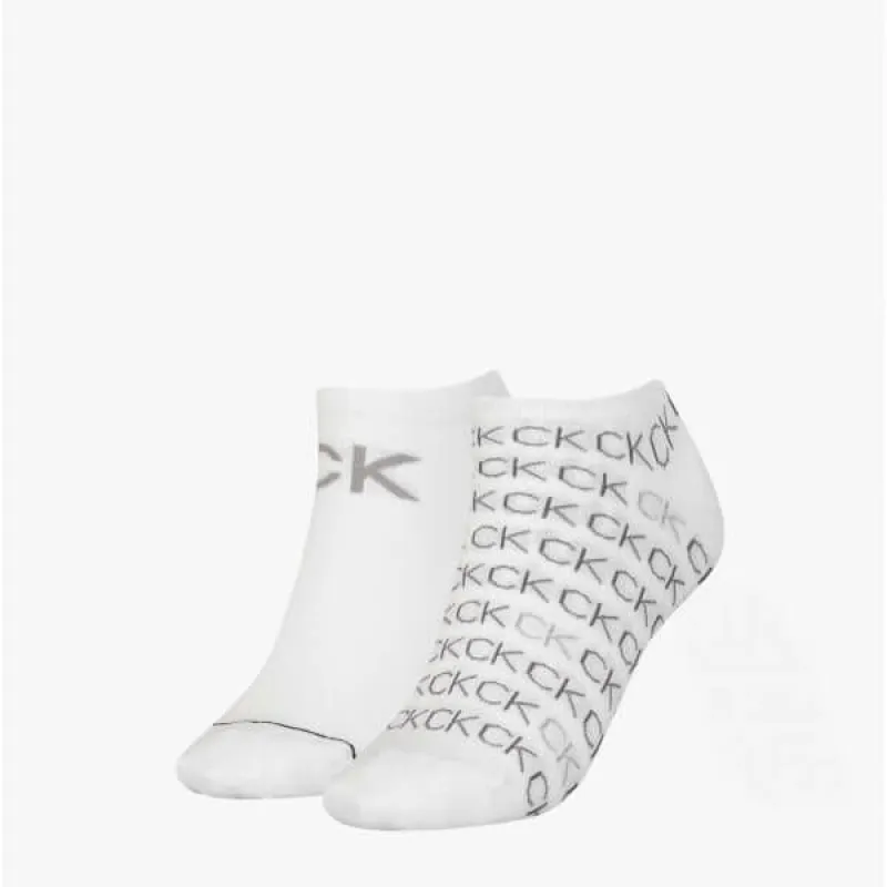 Calvin Klein 2 Pack Womens Logo Print Socks White sold by House of Slippers
