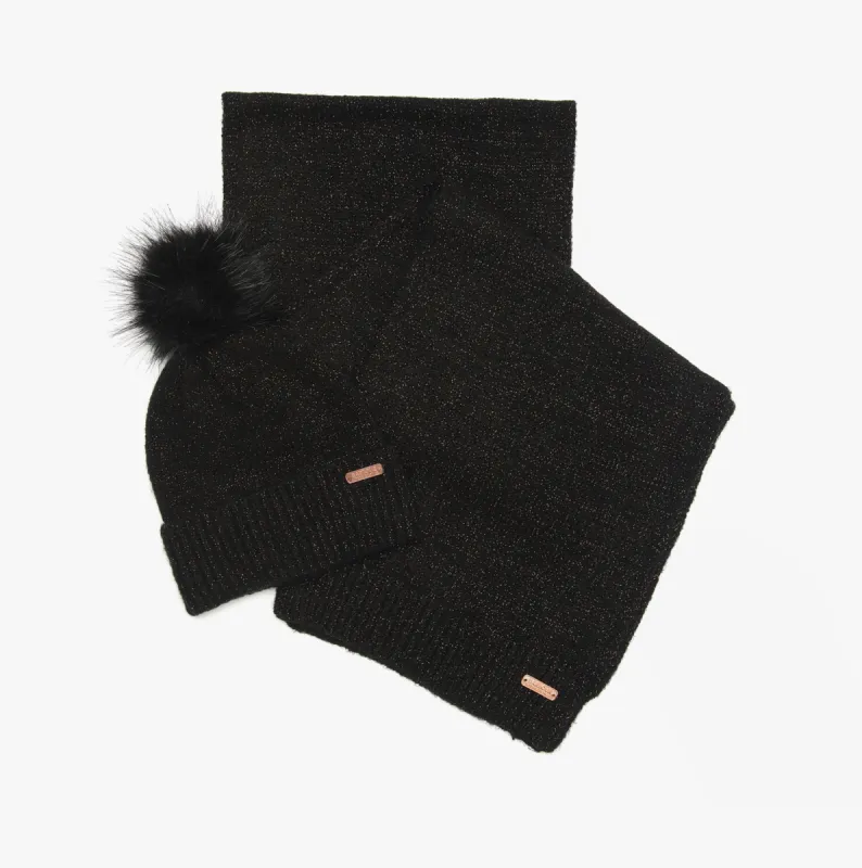 Barbour SPARKLE BEANIE & SCARF Womens Gift Set Black sold by House of Slippers