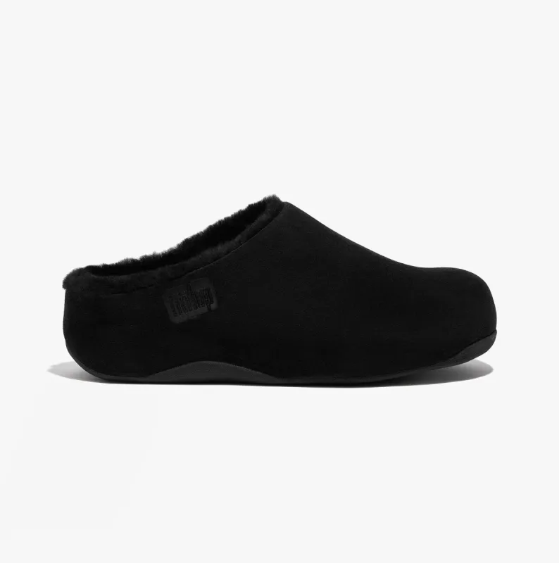 SHUV Ladies Lined Suede Clogs All Black made by House of Slippers