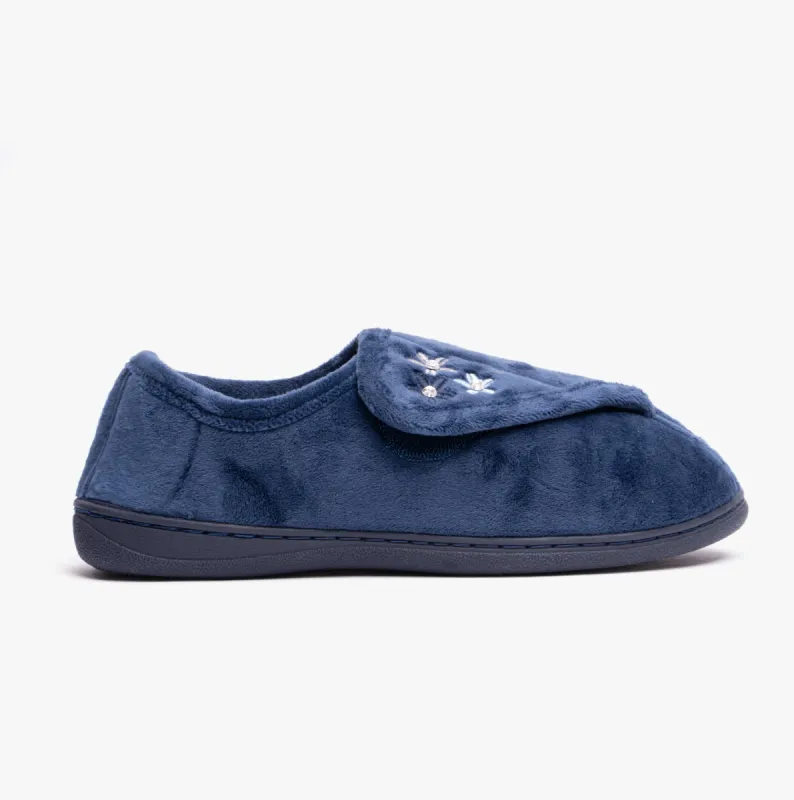 ALOHA Womens Wide Fit Full Slippers Navy sold by House of Slippers