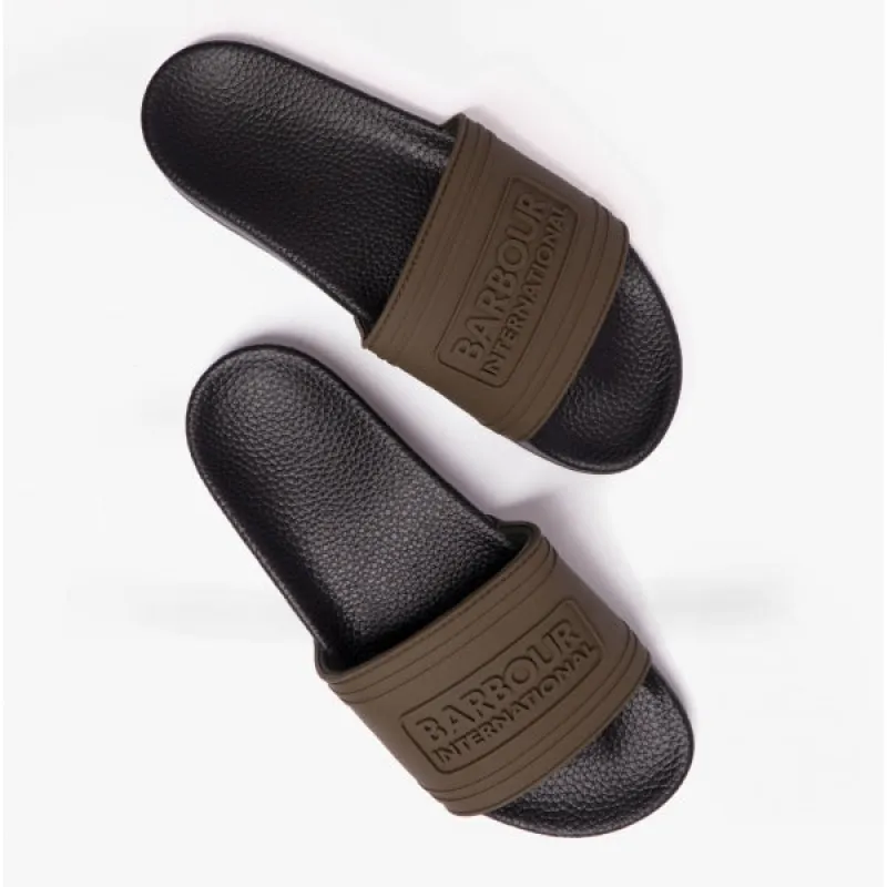 INTERNATIONAL Mens Logo Slider Olive sold by House of Slippers