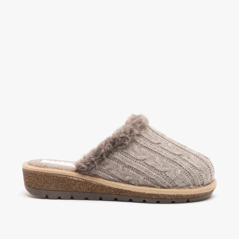 HOS Comfort MEGAN Womens Wool Mule Slippers Beige sold by House of Slippers